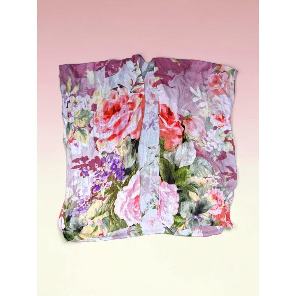 Romantic Rose Floral Poncho Wrap Top - One Size - Soft Mauve Pink Shrug